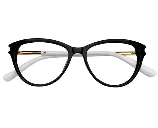 cat-eye styling with modern gold-tone accents.